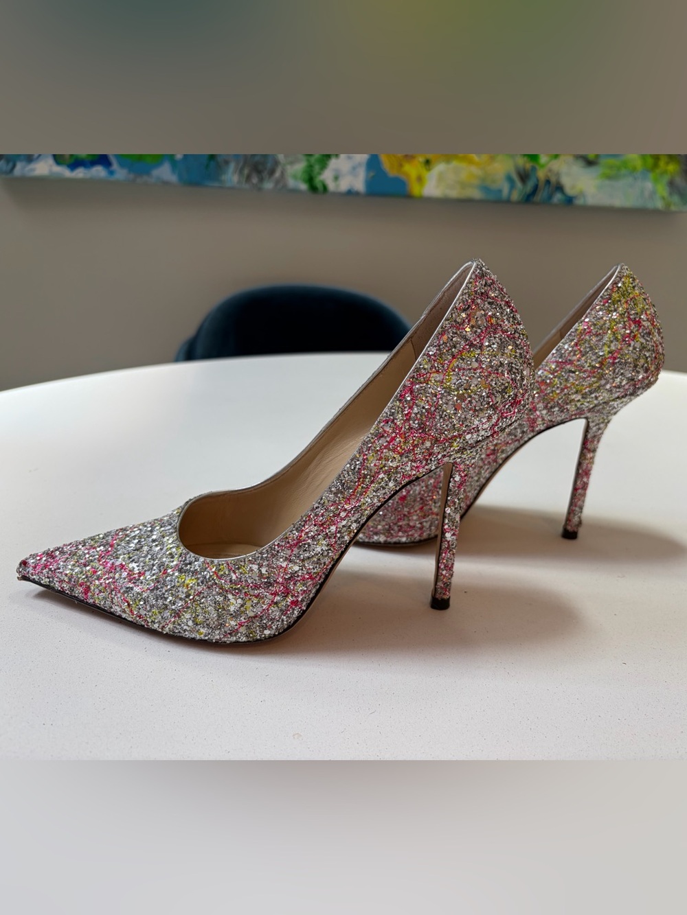 Jimmy Choo Pink Multicolor Glitter Stiletto Pumps